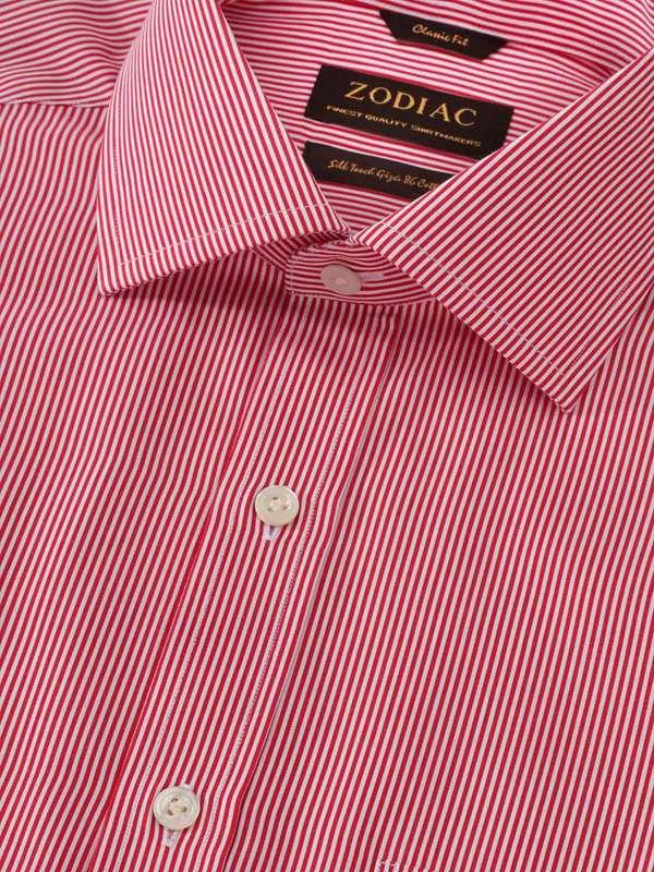 Vivace Red Striped Full Sleeve Single Cuff Classic Fit Semi Formal Silk Touch Egyptian Giza Cotton Shirt