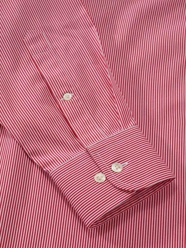 Vivace Red Striped Full Sleeve Single Cuff Classic Fit Semi Formal Silk Touch Egyptian Giza Cotton Shirt