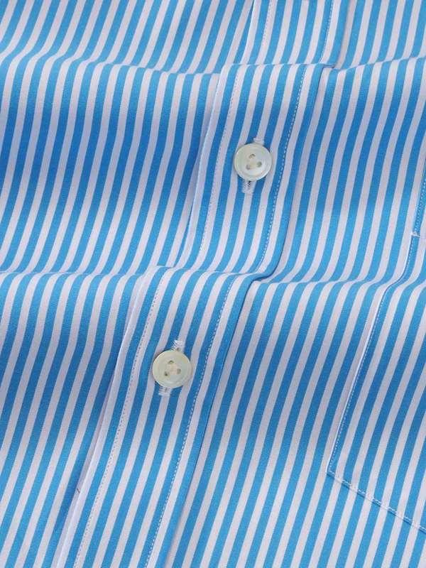 Vivace Blue Striped Full Sleeve Single Cuff Classic Fit Semi Formal Silk Touch Egyptian Giza Cotton Shirt