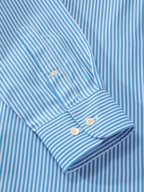 Vivace Blue Striped Full Sleeve Single Cuff Classic Fit Semi Formal Silk Touch Egyptian Giza Cotton Shirt