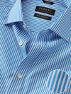 Vivace Blue Striped Full Sleeve Single Cuff Classic Fit Semi Formal Silk Touch Egyptian Giza Cotton Shirt