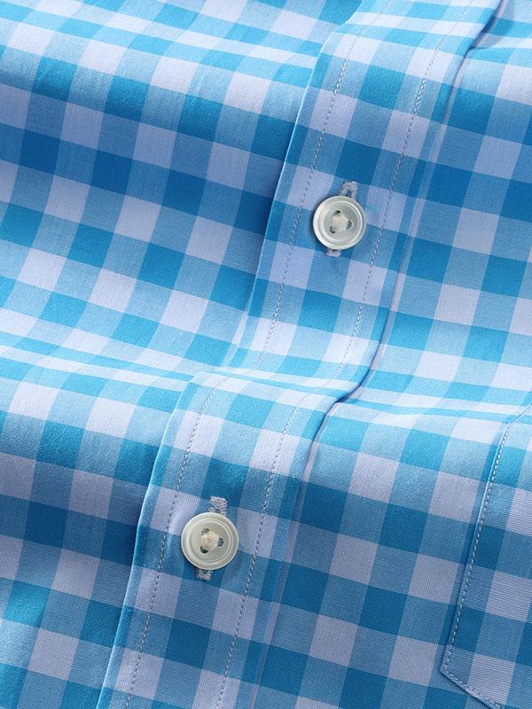 Vivace Blue Check Full Sleeve Single Cuff Classic Fit Semi Formal Silk Touch Egyptian Giza Cotton Shirt