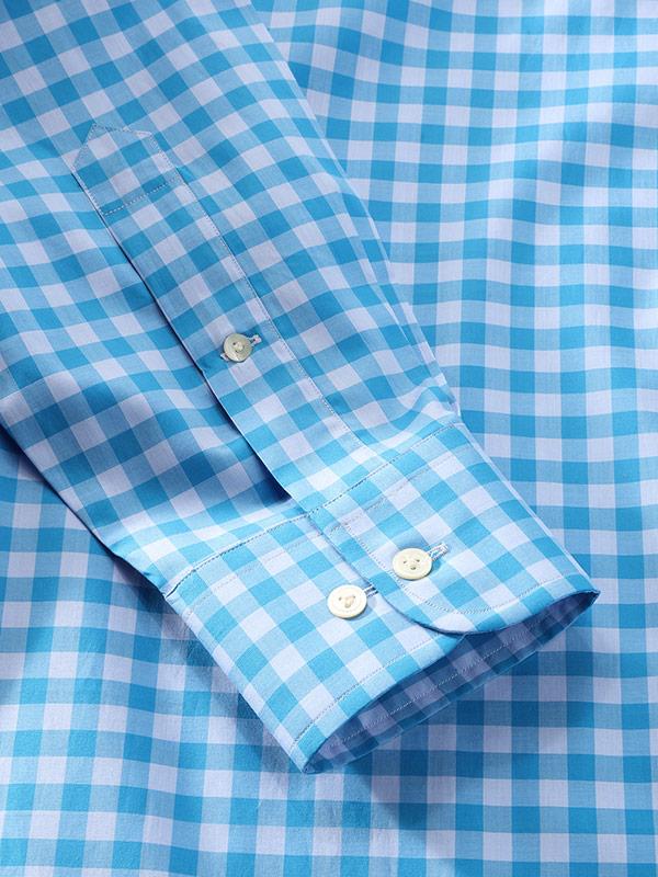 Vivace Blue Check Full Sleeve Single Cuff Classic Fit Semi Formal Silk Touch Egyptian Giza Cotton Shirt