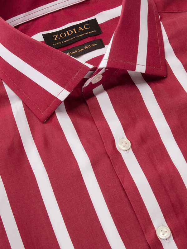 Vivace Maroon Striped Full Sleeve Single Cuff Tailored Fit Semi Formal Silk Touch Egyptian Giza Cotton Shirt