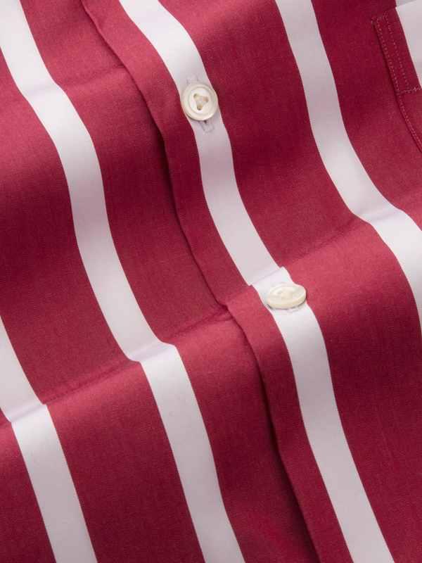 Vivace Maroon Striped Full Sleeve Single Cuff Tailored Fit Semi Formal Silk Touch Egyptian Giza Cotton Shirt