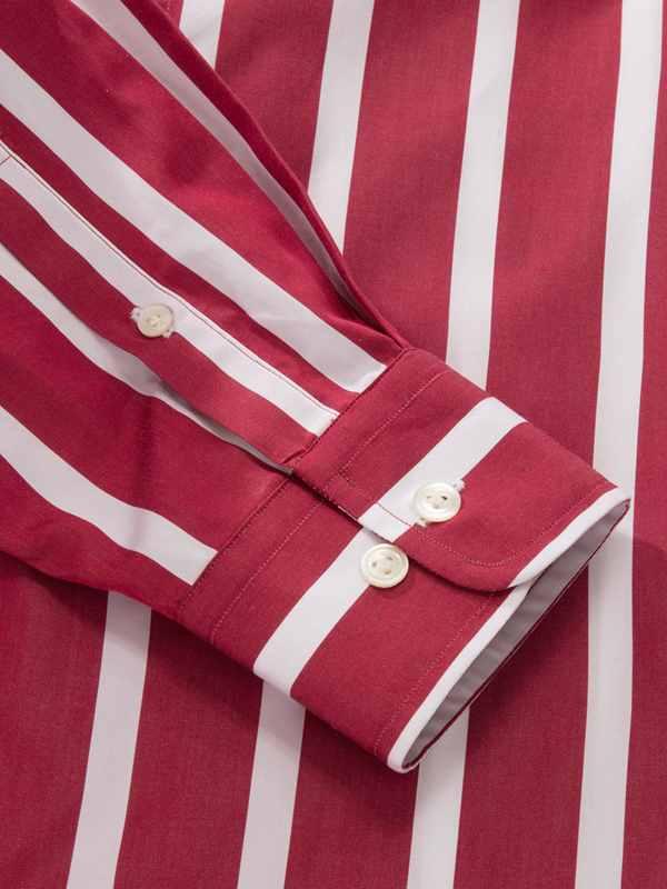 Vivace Maroon Striped Full Sleeve Single Cuff Tailored Fit Semi Formal Silk Touch Egyptian Giza Cotton Shirt