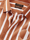 Vivace Rust Striped Full Sleeve Single Cuff Tailored Fit Semi Formal Silk Touch Egyptian Giza Cotton Shirt