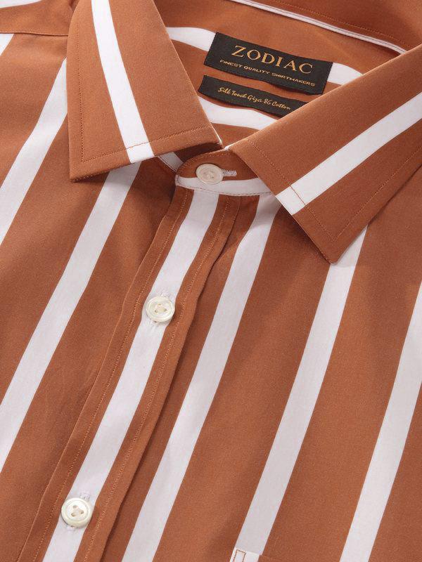 Vivace Rust Striped Full Sleeve Single Cuff Tailored Fit Semi Formal Silk Touch Egyptian Giza Cotton Shirt