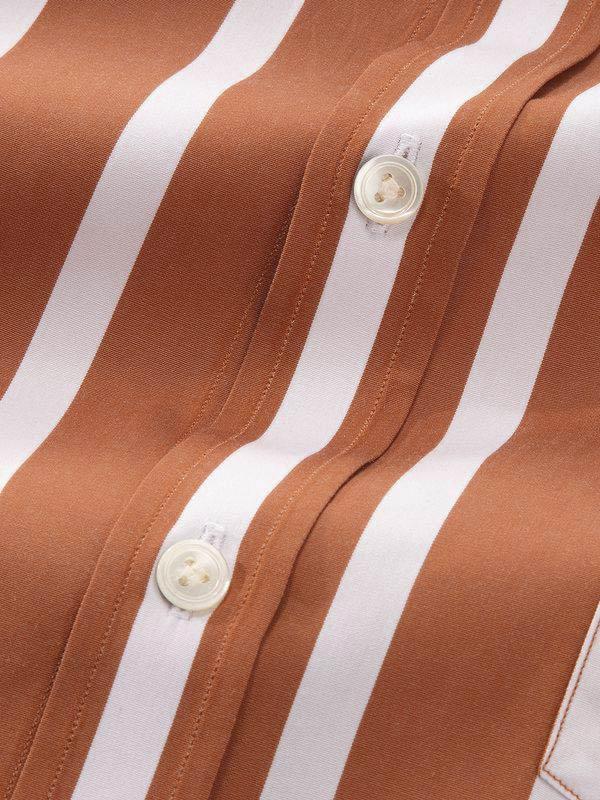 Vivace Rust Striped Full Sleeve Single Cuff Tailored Fit Semi Formal Silk Touch Egyptian Giza Cotton Shirt