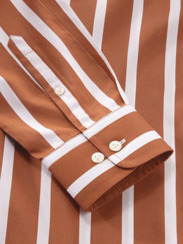 Vivace Rust Striped Full Sleeve Single Cuff Tailored Fit Semi Formal Silk Touch Egyptian Giza Cotton Shirt