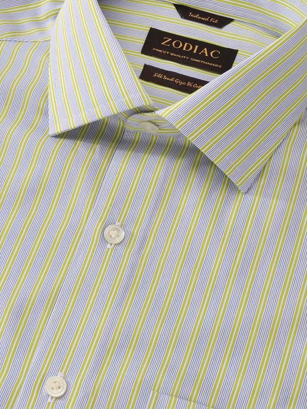 Vivace Lime Striped Full Sleeve Single Cuff Tailored Fit Semi Formal Silk Touch Egyptian Giza Cotton Shirt