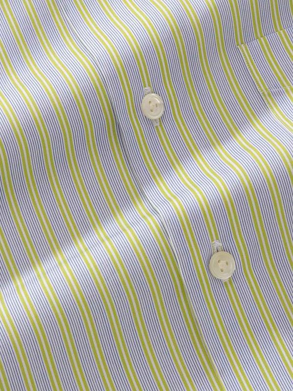 Vivace Lime Striped Full Sleeve Single Cuff Tailored Fit Semi Formal Silk Touch Egyptian Giza Cotton Shirt