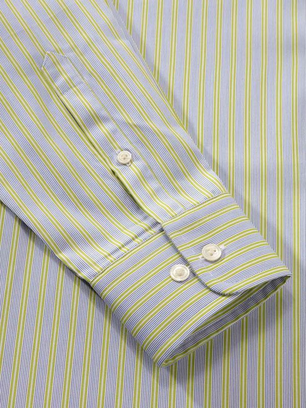 Vivace Lime Striped Full Sleeve Single Cuff Tailored Fit Semi Formal Silk Touch Egyptian Giza Cotton Shirt