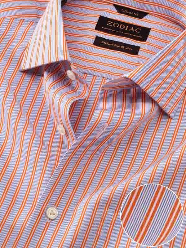 Vivace Orange Striped Full Sleeve Single Cuff Tailored Fit Semi Formal Silk Touch Egyptian Giza Cotton Shirt
