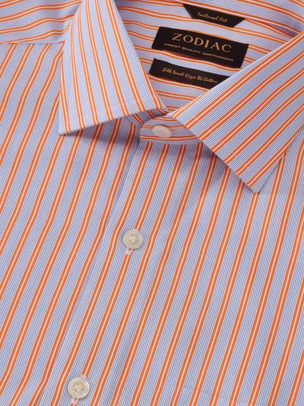 Vivace Orange Striped Full Sleeve Single Cuff Tailored Fit Semi Formal Silk Touch Egyptian Giza Cotton Shirt