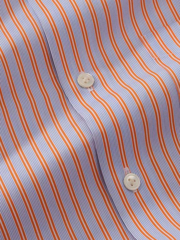 Vivace Orange Striped Full Sleeve Single Cuff Tailored Fit Semi Formal Silk Touch Egyptian Giza Cotton Shirt