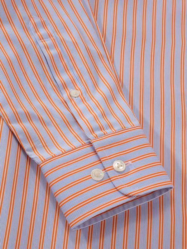 Vivace Orange Striped Full Sleeve Single Cuff Tailored Fit Semi Formal Silk Touch Egyptian Giza Cotton Shirt