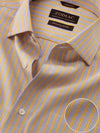 Vivace Yellow Striped Full Sleeve Single Cuff Tailored Fit Semi Formal Silk Touch Egyptian Giza Cotton Shirt