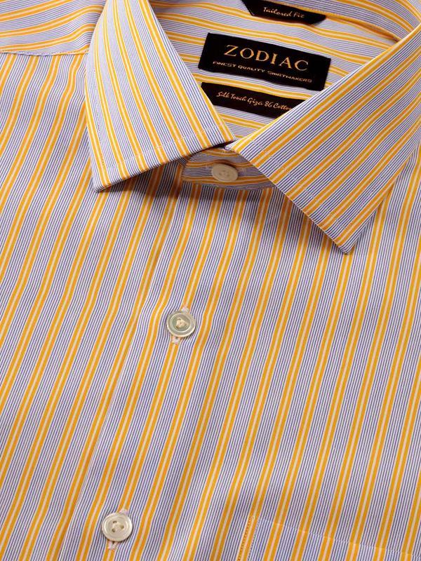 Vivace Yellow Striped Full Sleeve Single Cuff Tailored Fit Semi Formal Silk Touch Egyptian Giza Cotton Shirt