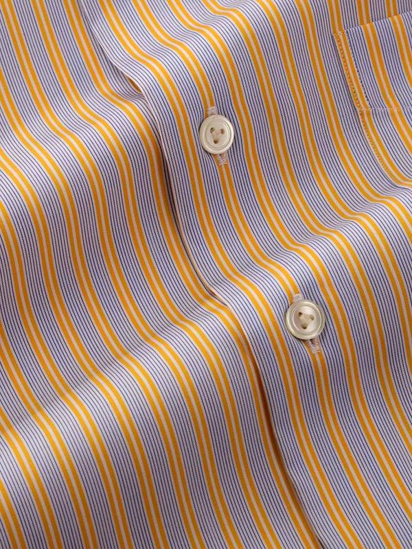 Vivace Yellow Striped Full Sleeve Single Cuff Tailored Fit Semi Formal Silk Touch Egyptian Giza Cotton Shirt