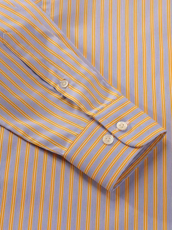 Vivace Yellow Striped Full Sleeve Single Cuff Tailored Fit Semi Formal Silk Touch Egyptian Giza Cotton Shirt