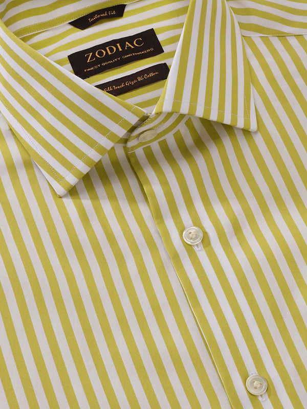 Vivace Lime Striped Full Sleeve Single Cuff Tailored Fit Semi Formal Silk Touch Egyptian Giza Cotton Shirt