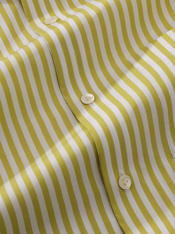 Vivace Lime Striped Full Sleeve Single Cuff Tailored Fit Semi Formal Silk Touch Egyptian Giza Cotton Shirt