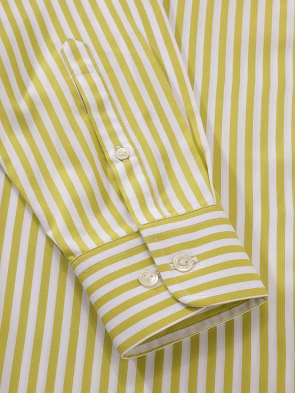 Vivace Lime Striped Full Sleeve Single Cuff Tailored Fit Semi Formal Silk Touch Egyptian Giza Cotton Shirt