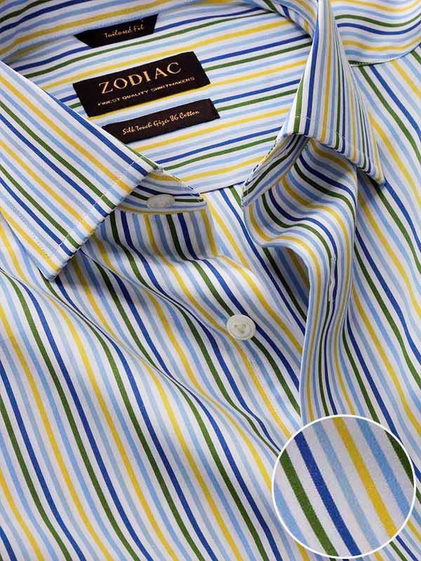Vivace Yellow Striped Full Sleeve Tailored Fit Semi Formal Silk Touch Egyptian Giza Cotton Shirt