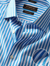 Vivace Blue Striped Full Sleeve Single Cuff Tailored Fit Semi Formal Silk Touch Egyptian Giza Cotton Shirt