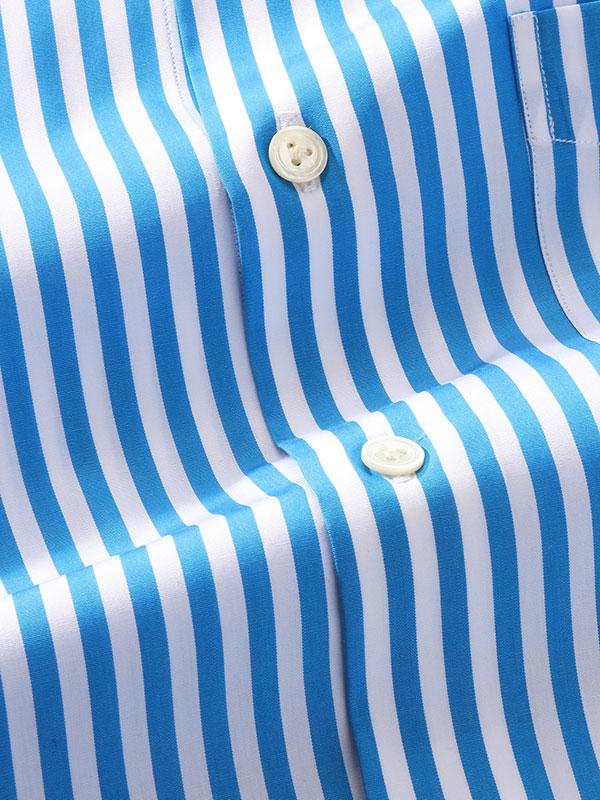 Vivace Blue Striped Full Sleeve Single Cuff Tailored Fit Semi Formal Silk Touch Egyptian Giza Cotton Shirt
