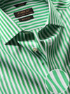 Vivace Green Striped Full Sleeve Single Cuff Tailored Fit Semi Formal Silk Touch Egyptian Giza Cotton Shirt