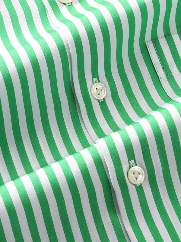 Vivace Green Striped Full Sleeve Single Cuff Tailored Fit Semi Formal Silk Touch Egyptian Giza Cotton Shirt