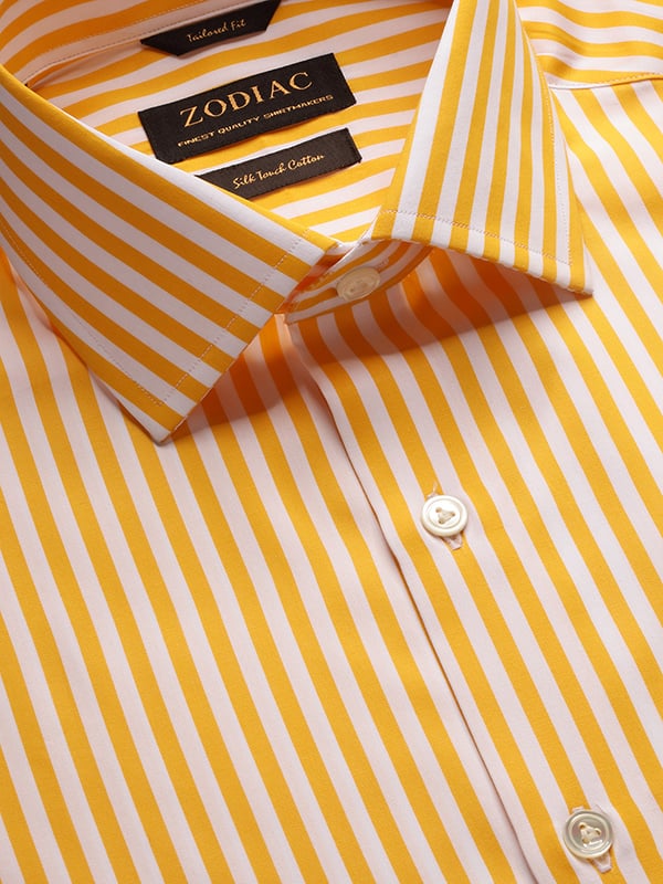 Vivace Yellow Striped Full Sleeve Single Cuff Tailored Fit Semi Formal Silk Touch Egyptian Giza Cotton Shirt