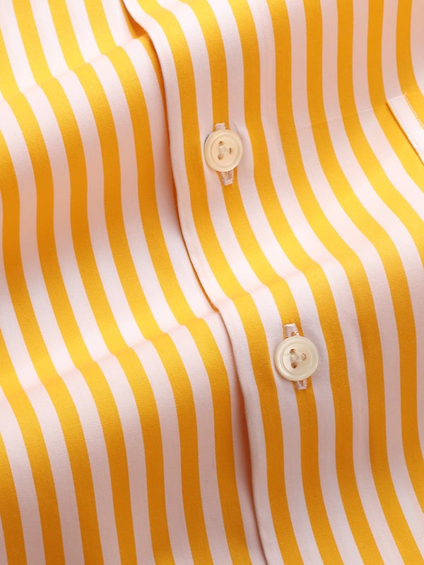 Vivace Yellow Striped Full Sleeve Single Cuff Tailored Fit Semi Formal Silk Touch Egyptian Giza Cotton Shirt