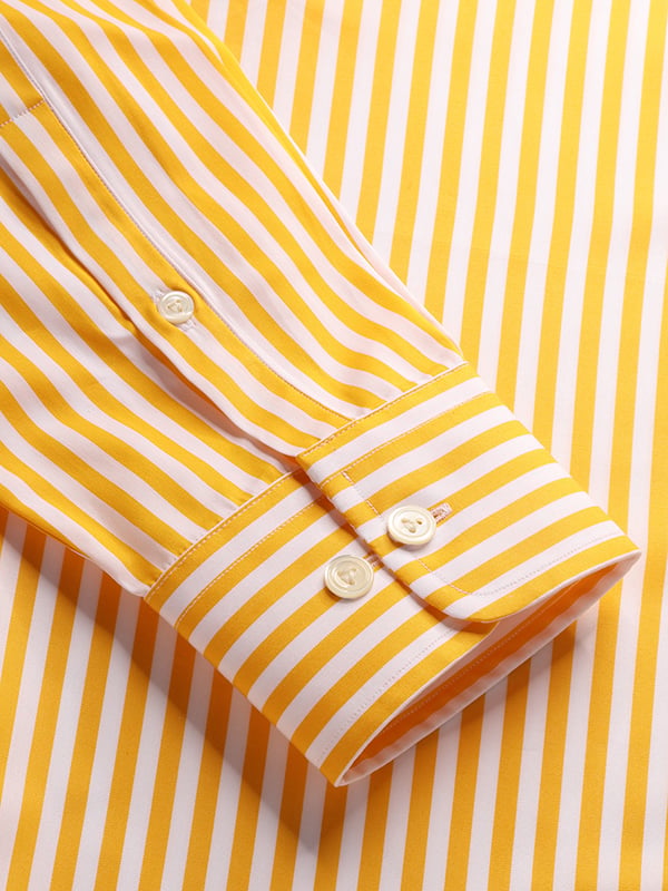 Vivace Yellow Striped Full Sleeve Single Cuff Tailored Fit Semi Formal Silk Touch Egyptian Giza Cotton Shirt
