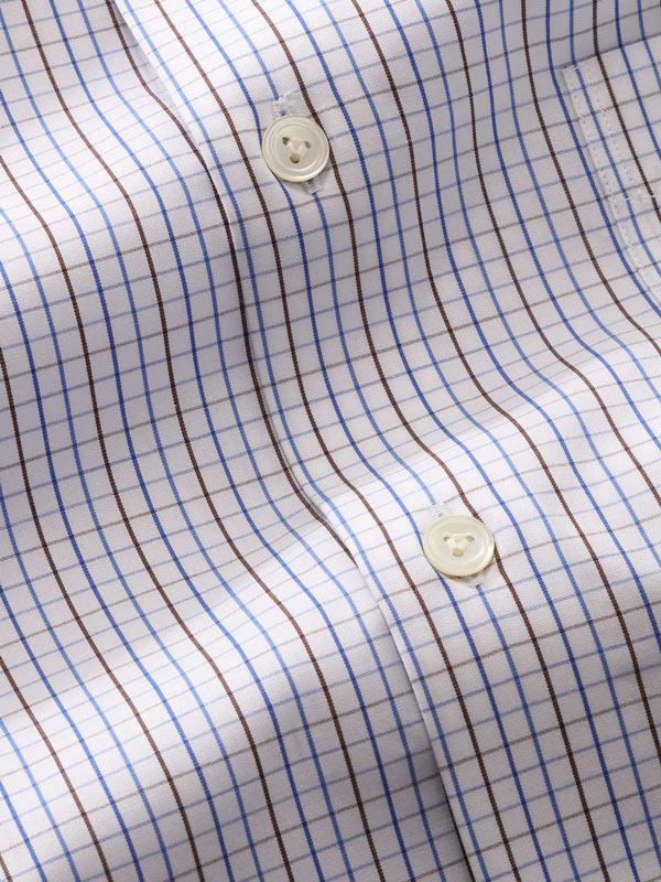 Volterra Brown Check Full Sleeve Single Cuff Tailored Fit Semi Formal Two Ply Mercerized Cotton Shirt