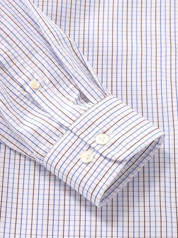 Volterra Brown Check Full Sleeve Single Cuff Tailored Fit Semi Formal Two Ply Mercerized Cotton Shirt