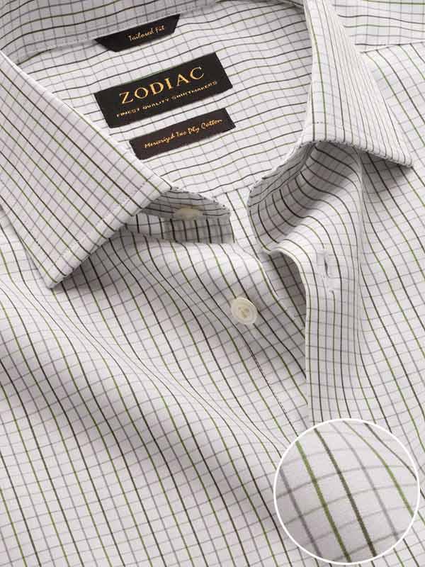 Volterra Mint Check Full Sleeve Single Cuff Tailored Fit Semi Formal Two Ply Mercerized Cotton Shirt
