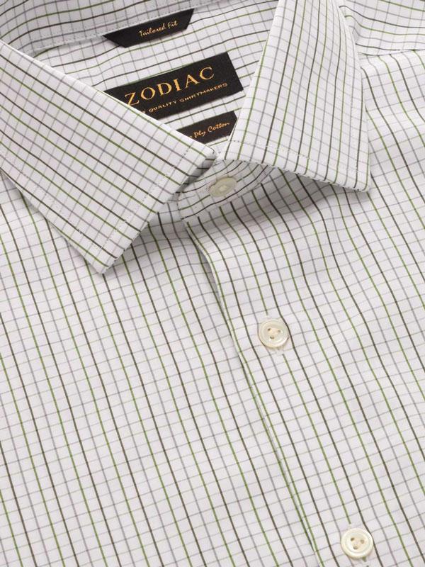 Volterra Mint Check Full Sleeve Single Cuff Tailored Fit Semi Formal Two Ply Mercerized Cotton Shirt