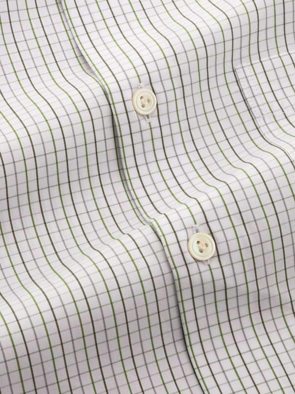 Volterra Mint Check Full Sleeve Single Cuff Tailored Fit Semi Formal Two Ply Mercerized Cotton Shirt