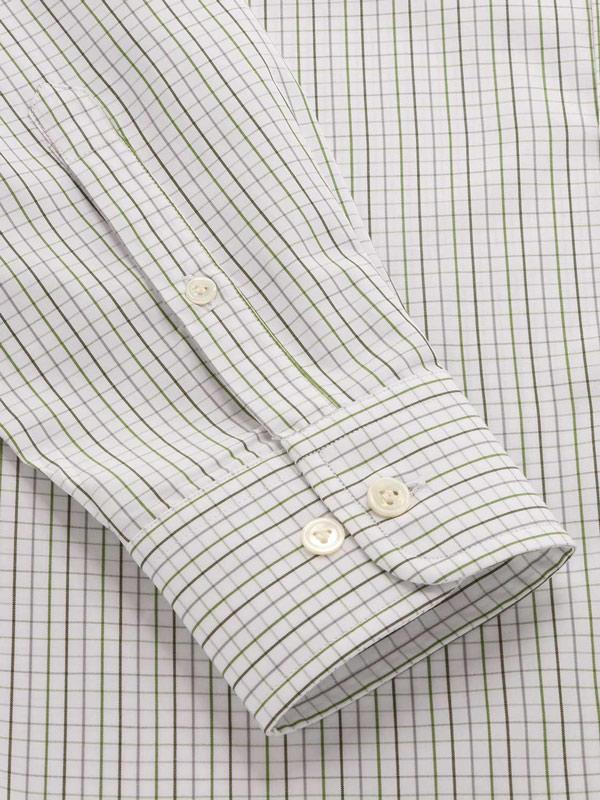 Volterra Mint Check Full Sleeve Single Cuff Tailored Fit Semi Formal Two Ply Mercerized Cotton Shirt