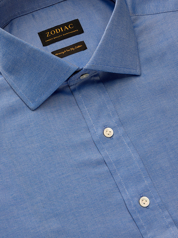 Zuccaro Blue Solid Full Sleeve Single Cuff Classic Fit Semi Formal Two Ply Mercerized Cotton Shirt