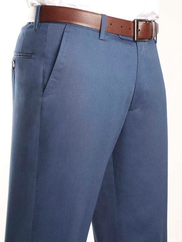 Mantova Navy Tailored Fit Cotton Trousers