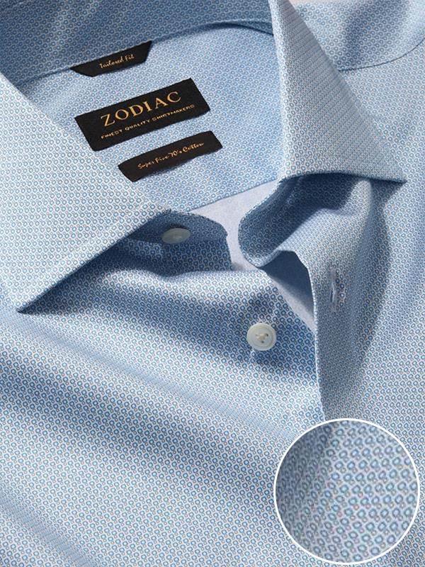 Bassano Turquoise Printed Full Sleeve Single Cuff Tailored Fit Classic Formal Cotton Shirt