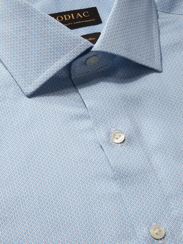 Bassano Turquoise Printed Full Sleeve Single Cuff Tailored Fit Classic Formal Cotton Shirt