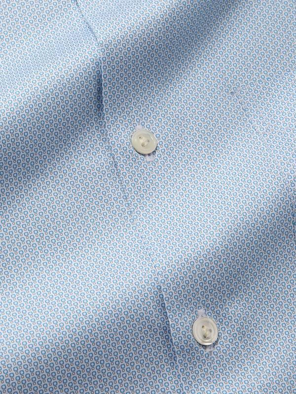 Bassano Turquoise Printed Full Sleeve Single Cuff Tailored Fit Classic Formal Cotton Shirt
