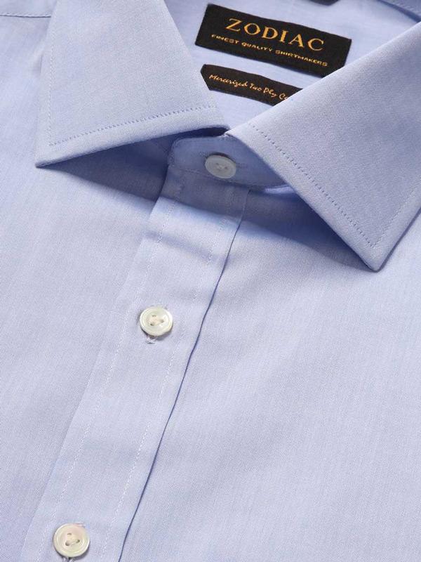 Chambray Sky Solid Full Sleeve Double Cuff Classic Fit Classic Formal Two Ply Mercerized Cotton Shirt