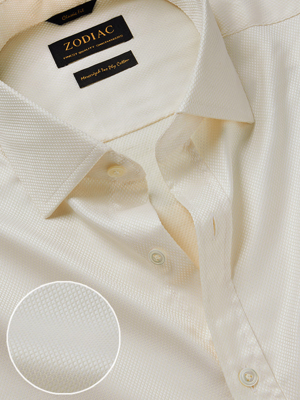 Cione Cream Check Full Sleeve Double Cuff Classic Fit Classic Formal Two Ply Mercerized Cotton Shirt