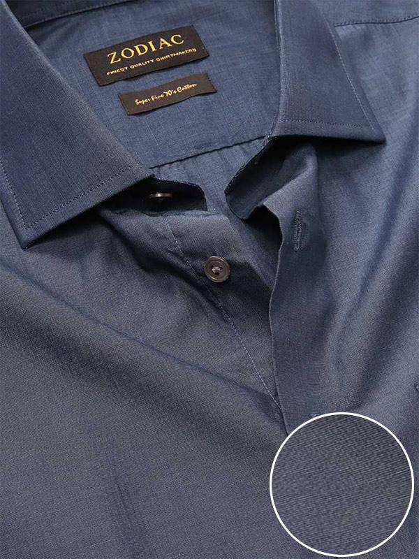Fil A Fil Navy Solid Full Sleeve Single Cuff Classic Fit Dark Semi Formal Cotton Shirt